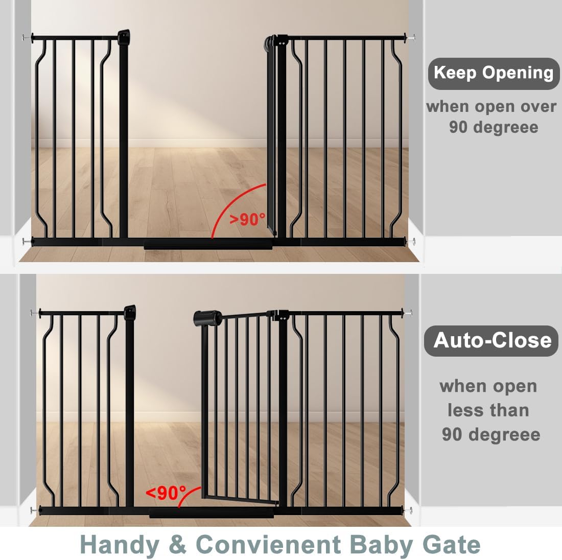 Fairy Baby Extra Wide Baby Gate 48-53 Inch Wide, Walk Through Pressure Mounted No Drill, Long and Large Tension Gate for Pet and Kids, Black
