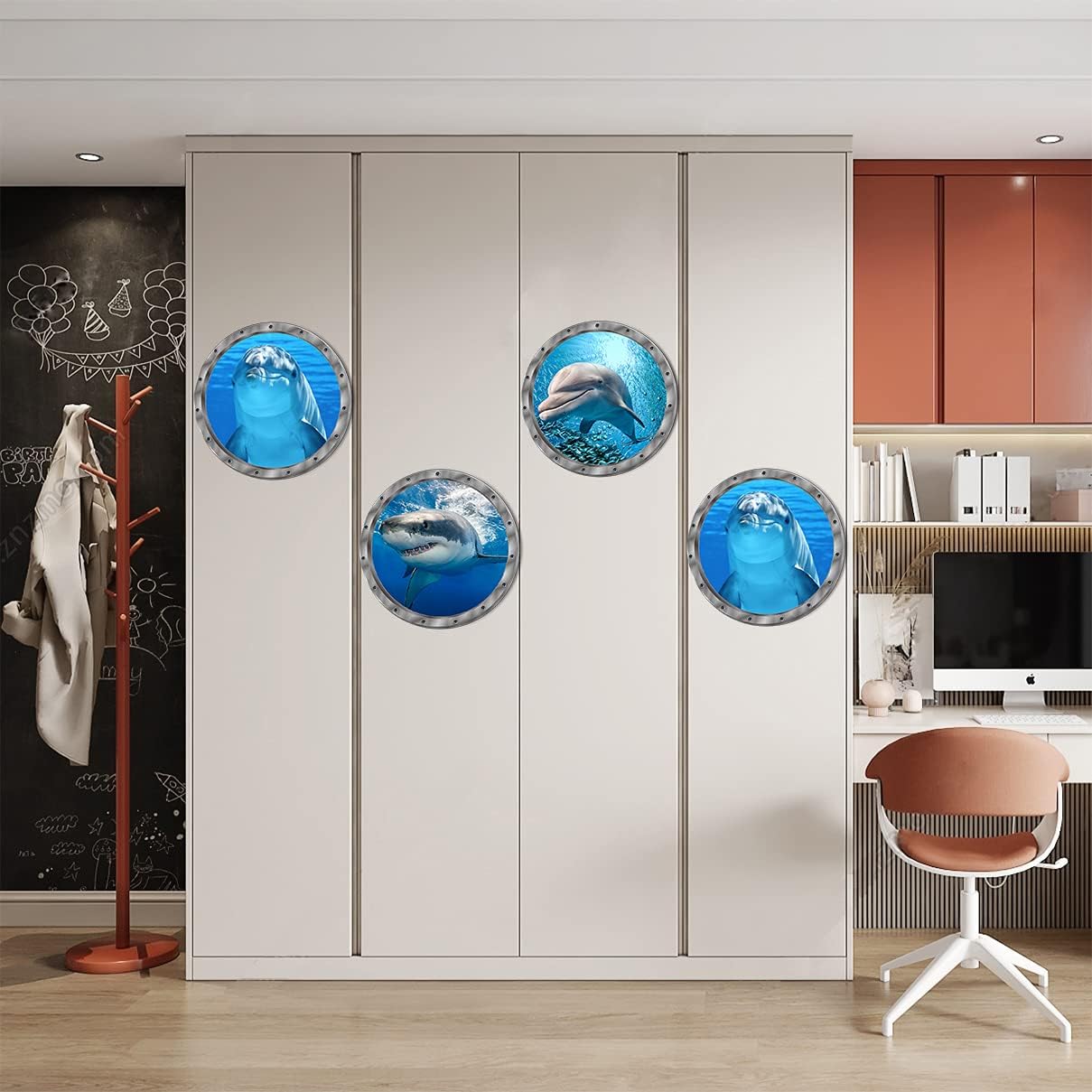 Ocean Animals World Under Sea Decor Includ Dolphins Sharks 3 Pcs Removable 3D Peel and Stick Vinyl Stickers for Bathroom,Wall Decor,Wall Stickers,Bedroom,Furniture