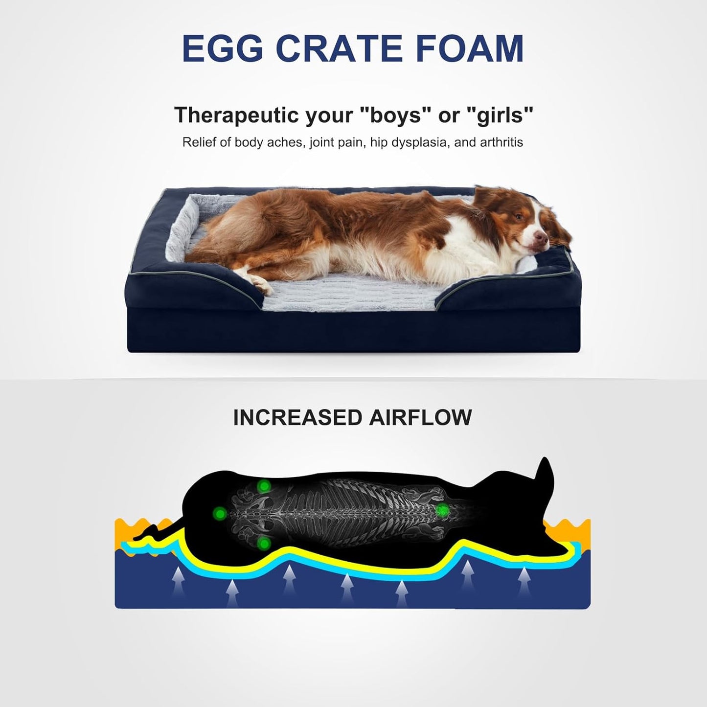 FURTIME Orthopedic Dog Bed for Extra Large Dogs - XL Plus Washable Dog Sofa Beds, Supportive Foam Pet Couch Bed with Removable Washable Cover, Waterproof Lining and Nonskid Bottom, Navy Blue