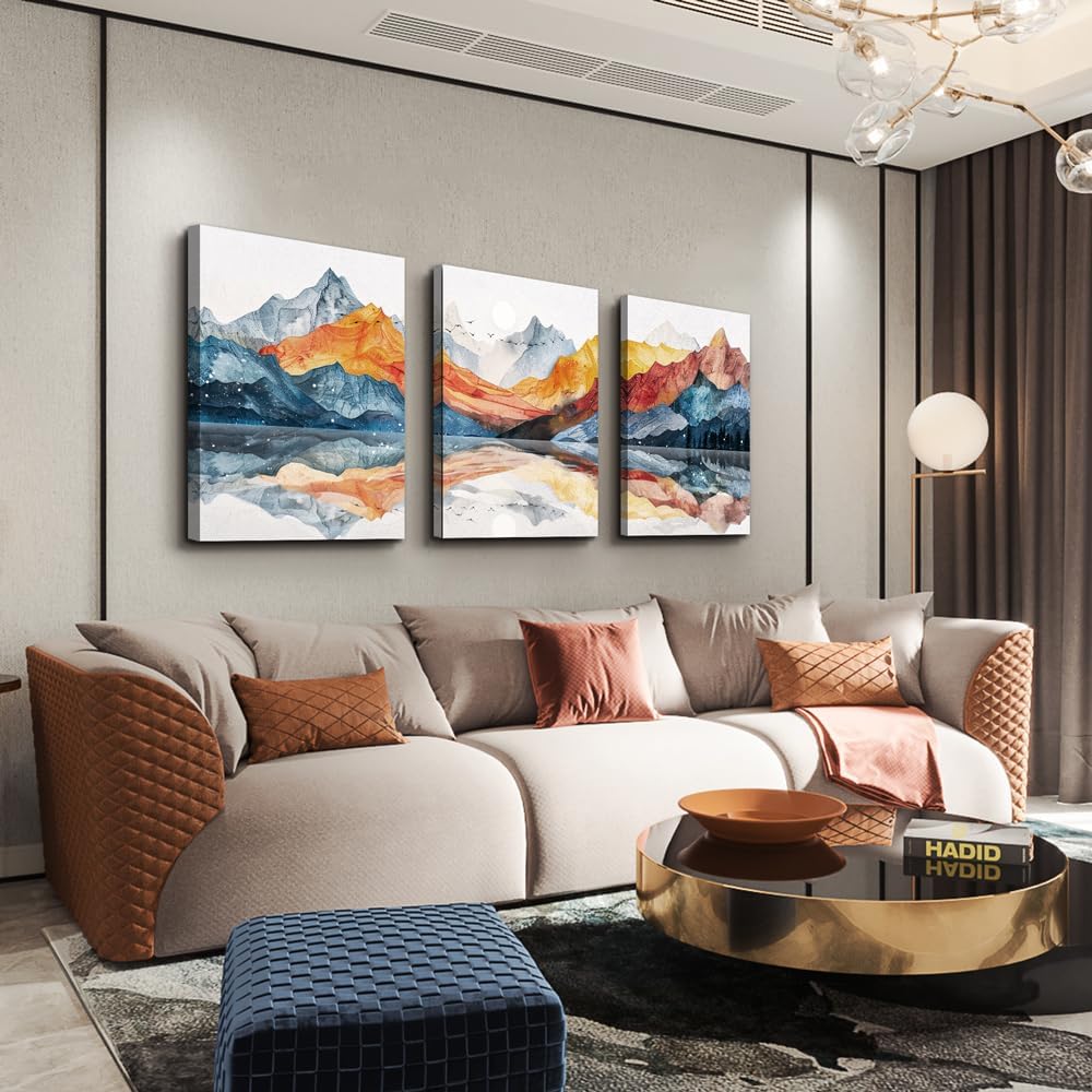 TTHYUEWS Abstract Wall Art for Living Room Canvas Wall Decor for Bedroom Office Decoration Wall Pictures Ink Mountain Landscapes Wall Paintings Artwork Modern Room Home Decor Ready To Hang 3 Piece