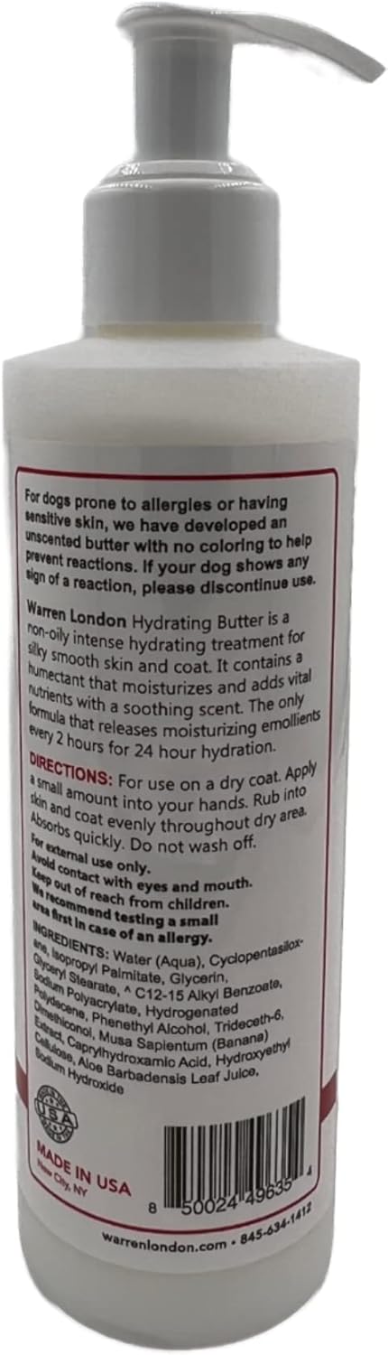 Warren London Hydrating Butter Leave in Pet Conditioner for Dogs | Lotion for Skin and Coat | Aloe Puppy & Dog Conditioner for Hair Detangler, Dry Skin, & Dandruff | Unscented 8oz