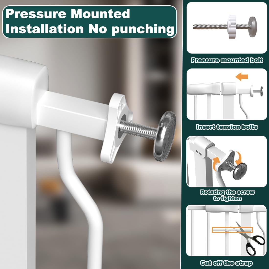 TSAYAWA Walk Through Baby Gate with Door,67-71.5 Inch Wide Presure Mounted No Drill Metal Auto Close Child Gate for Stair Doorway - Indoor Outdoor Safty Gate for Toddler Dog Doggie, White