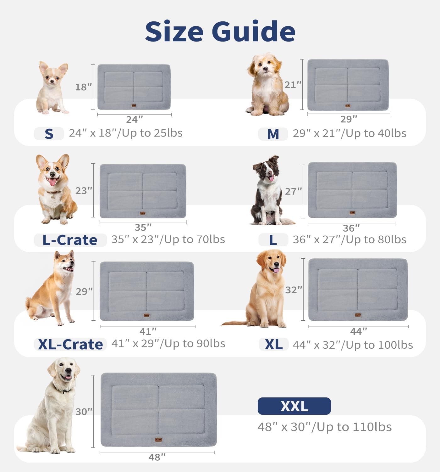 Made4Pets Dog Crate Pad Bed for Small Dogs, Washable & Reversible, Anti-Slip Kennel Mat for Cozy Sleeping, Soft Fluffy Dog Bed for Indoor & Outdoor Use, 24"x18", Gray