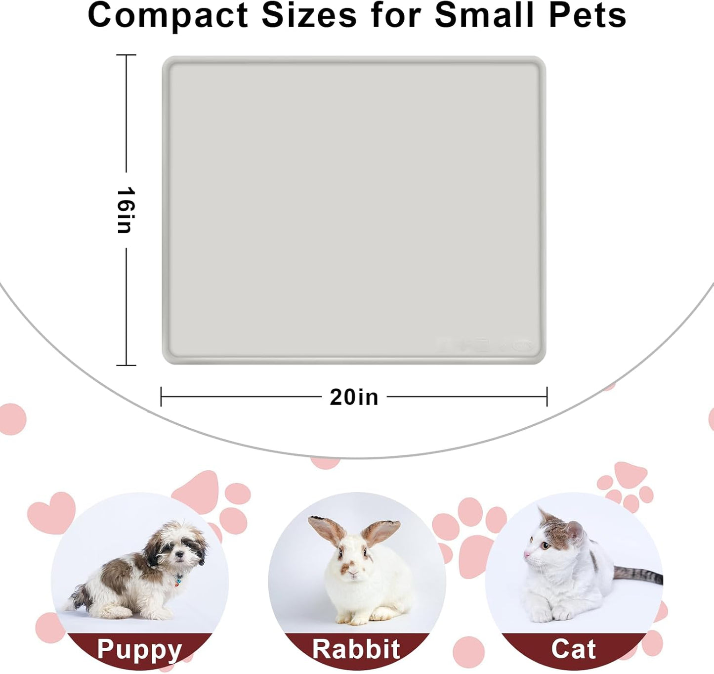 KVK Dog Water Mat 2-Pack 20×16in - Silicone Dog Mats for Food and Water, Non-Slip Pet Feeding Mat for Floors, Waterproof Cat Bowl Mats to Prevent Spills -Dark Gray & Silver Gray