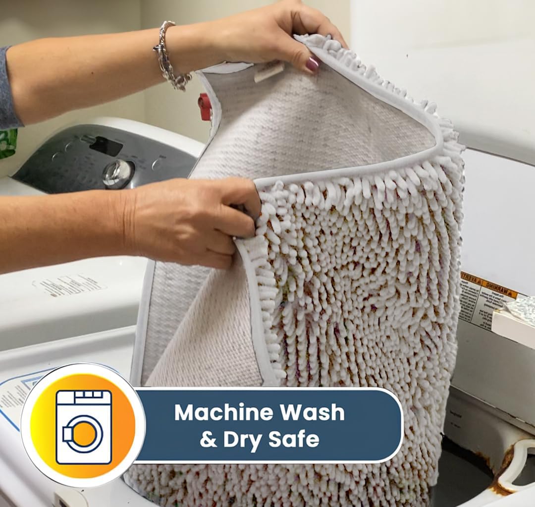 Muddy Mat® Original Dog Door Mat for Muddy Paws, Super Absorbent Microfiber, Non-Slip Washable Pet Rug, Quick Dry Chenille Entryway Carpet, Machine Washable Indoor Outdoor mat, White 48"x72"