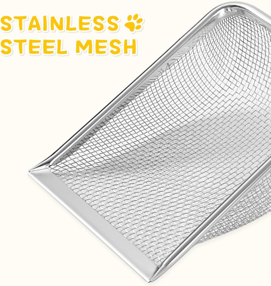 Cat Litter Scoop,Sturdy Litter Cleaner Corner Shovel,Stainless Steel Mesh Litter Shovel,Easy to Clean Reptile Terrarium Sand Waste,Beach Shovel(Red)