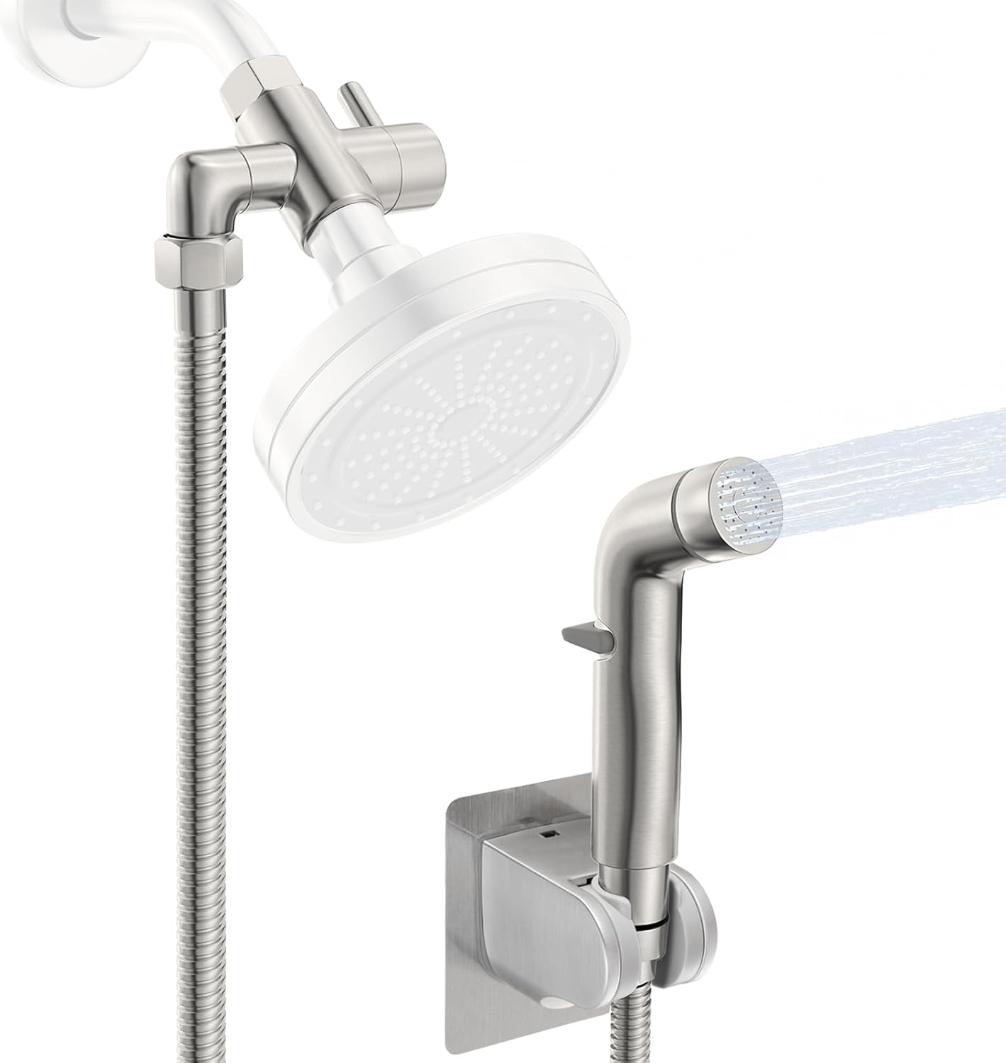 Dog Shower Attachment Metal, YDmeet Pet Shower Attachment for Fast and Clean Pet Bathing and Dog Washing, Brass Shower diverter, Adjustable Pet Shower Sprayer, 8 ft Hose and Shower Holder, Brushed