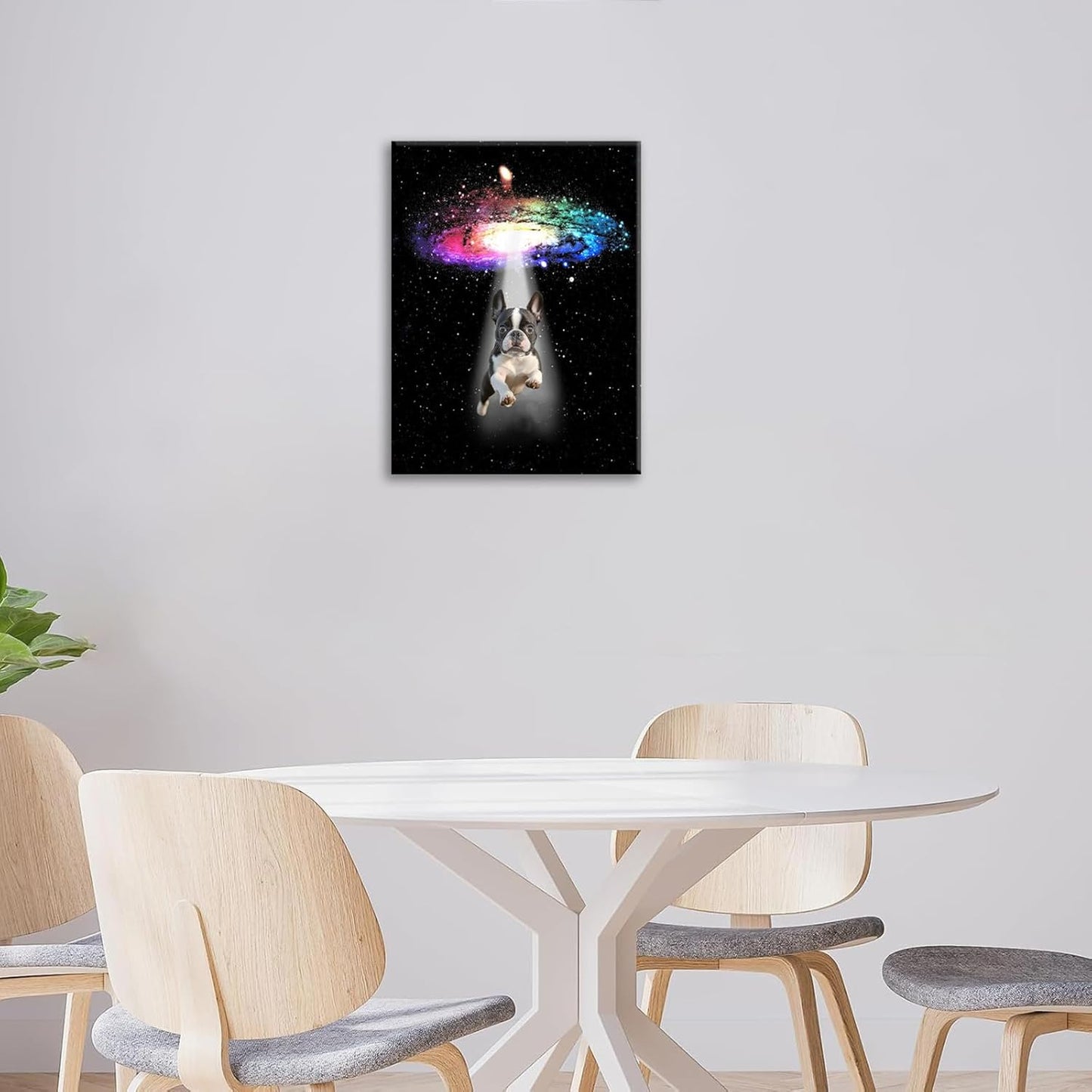 Funny Dog Wall Art Canvas Boston Terrier Wall Decor Prints Framed Painting Bulldog Galaxy Pictures Gifts Artwork for Bathroom 16"x20"