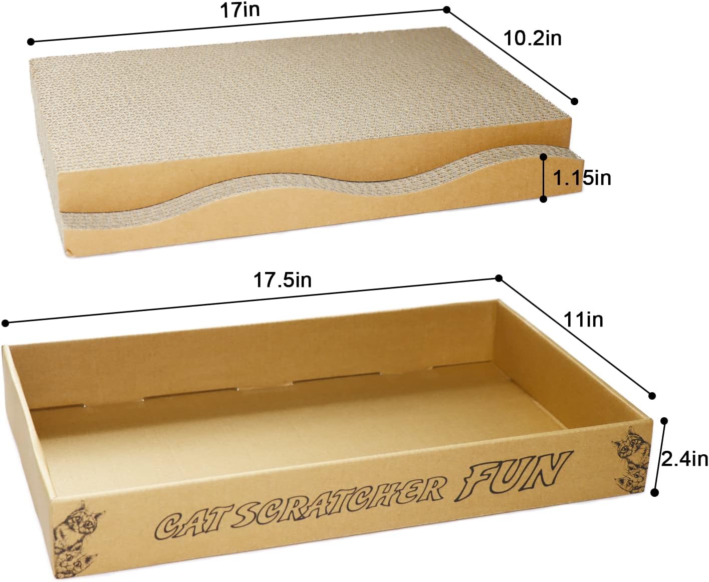 Cat Scratch Pad Cardboard Scratcher Box,2PCS in 1 Scratching Board for Indoor Cats,Reversible Durable,with Catnip