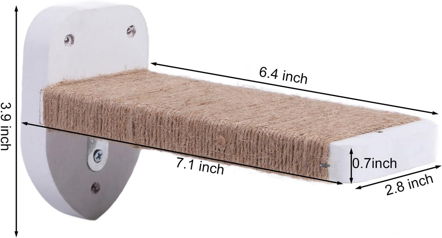 3pcs Wall Mounted Cat Steps, Climbing Furniture, Shelves With Hemp Rope Covered, Solid Wood Ladder for Playing and Climbing (Standard-White)