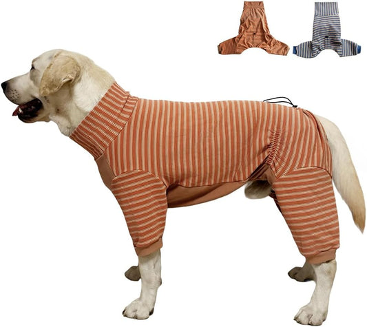 Dog Pyjamas PJS Sweater Clothes and Home Clothing Suitable for Medium to Large Breeds of Dogs, Dog Neutering Suits, Extra-Large Stretch Fabric, Four-Legged (Thickened Orange Stripes, 3XL)