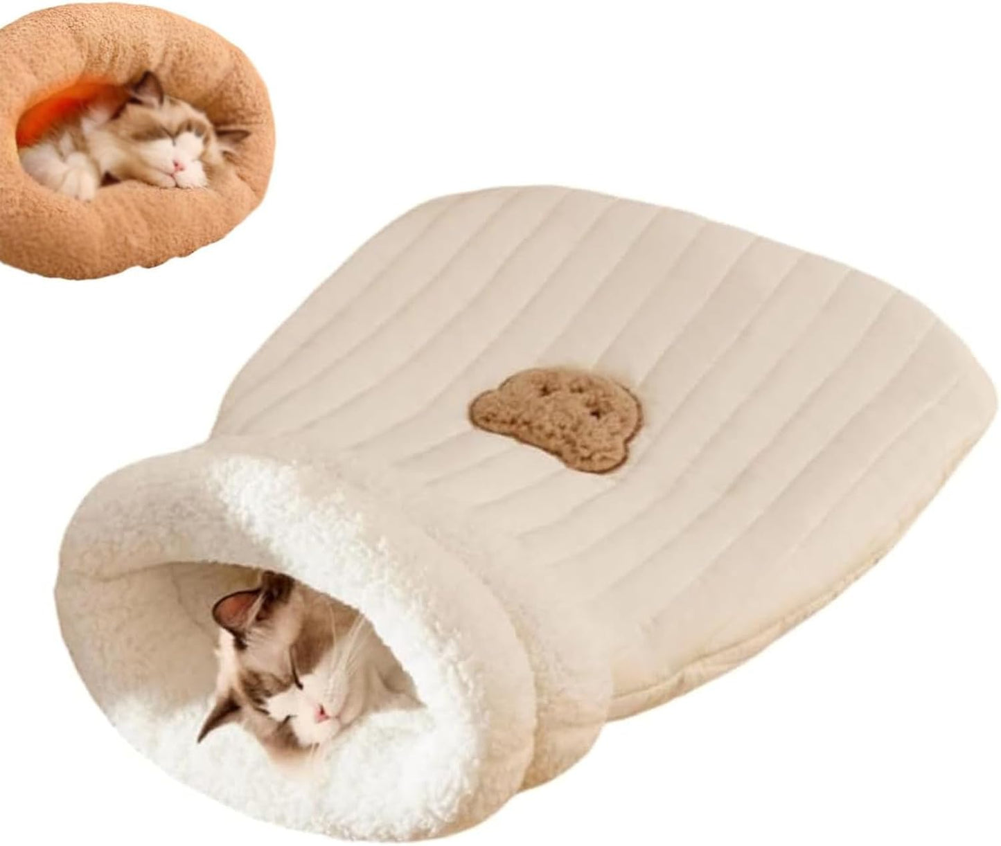 Cat Sleeping Bag for Indoor Cats - Cozy Winter Bed Cave, Warm Soft Fluffy Washable Blanket (G)
