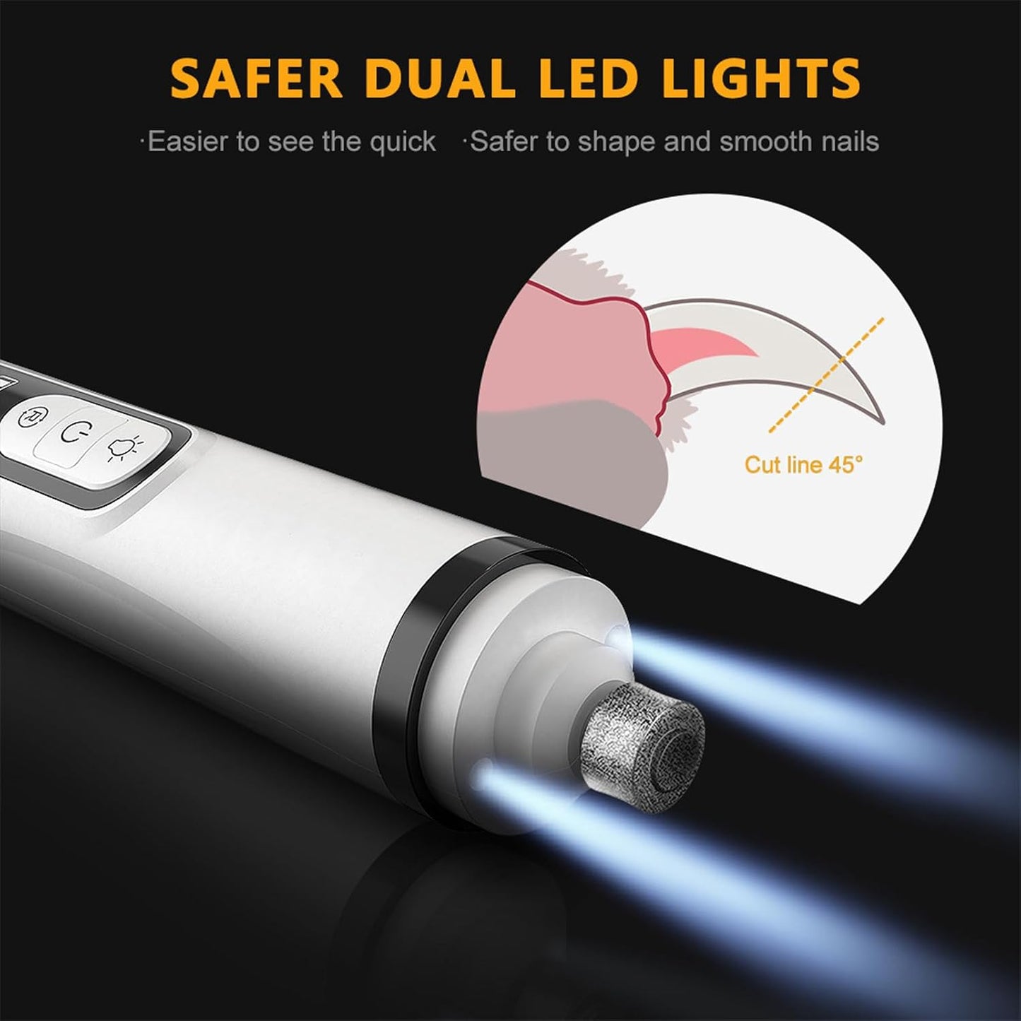 Heusom Silent Groom Pro Nail Grinder Cordless for Small Large Dogs - 3 Speeds Quiet Cat Dog Nail Trimmer with 2 LED Lights, 2000mAh Rechargeable for Thick Nails with Replacement Heads (1pc+2 Heads)