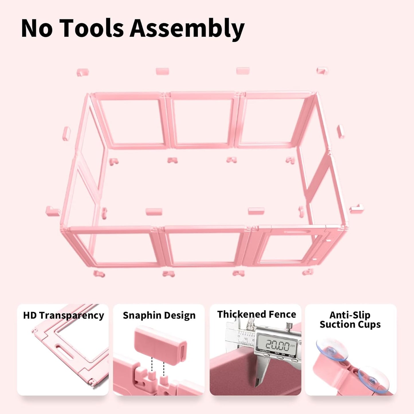 DIY Clear Acrylic Dog Playpen House,Quick Easy Assembly and Disassembly,Strong Floor Suction,Indoor and Outdoor Use,Easy Cleansing Puppy Fence (Sakura Pink, 23.6" H, 10PCS)
