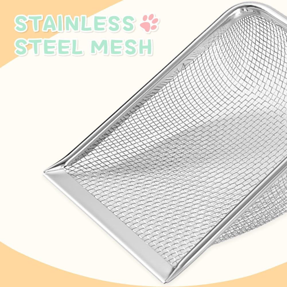 Cat Litter Scoop,Sturdy Litter Cleaner Corner Shovel,Stainless Steel Mesh Litter Shovel,Easy to Clean Reptile Terrarium Sand Waste,Beach Shovel(Green)