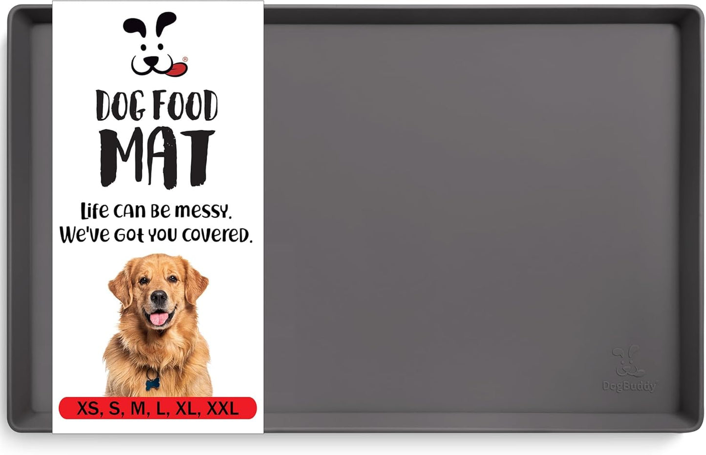 DogBuddy Dog Food Mat – Waterproof Dog Bowl Mat for Food and Water, Silicone Pet Feeding Mats for Floors, Non-Slip Placemat with High Edges for Dogs Bowls, Puppy Essentials (XXL: 32"x24", Shadow)