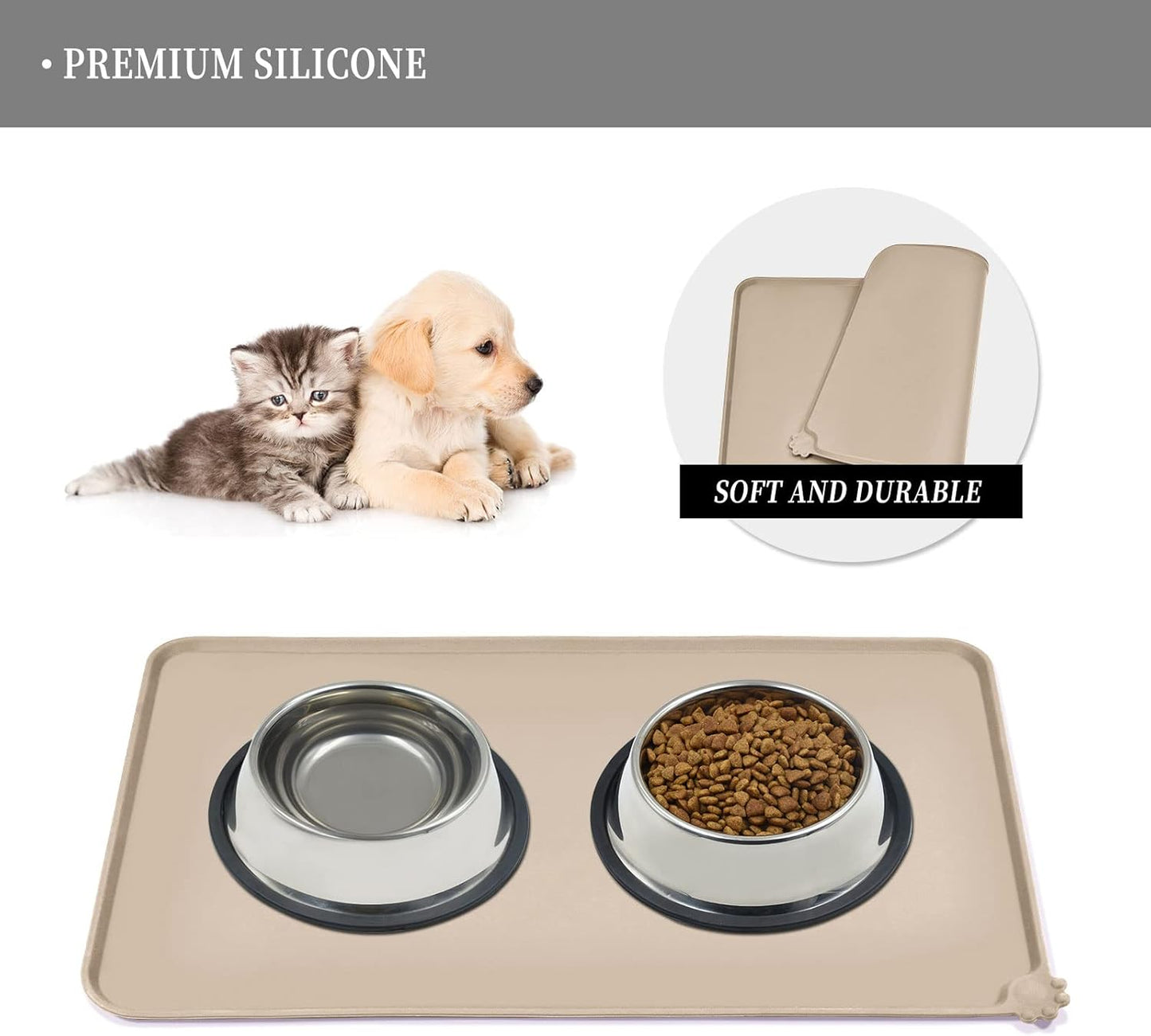 Waterproof Pet Feeding Mat with High Raised Edges, Heavier and Thicker Placemats for Cat Dog Water Bowl with BPA Free, Dogs Cats Food Mats for Messy Drinkers to Prevent Spill and Protect Floors