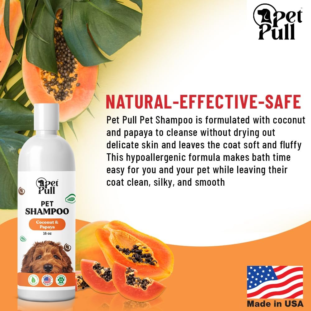 Pet Shampoo for Dogs - Plant-Based Dog Shampoo Cleanser - Dog Wash Pet Supplies for Pets with Coconut and Papaya Scent - Safe and Gentle Sensitive Skin Dog Shampoo - Made in The USA (16Oz)