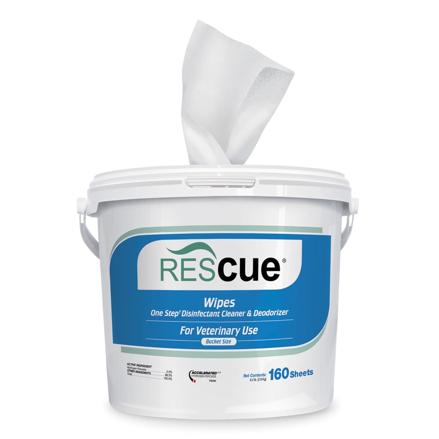REScue One-Step Disinfectant Cleaner & Deodorizer Wipes for Vet Use – Cleaner for Kennels, Litter Boxes, Vet Offices, Pet Grooming Surfaces – Extra Large Wipes, 160-Count Wipes Bucket (1 Pack)