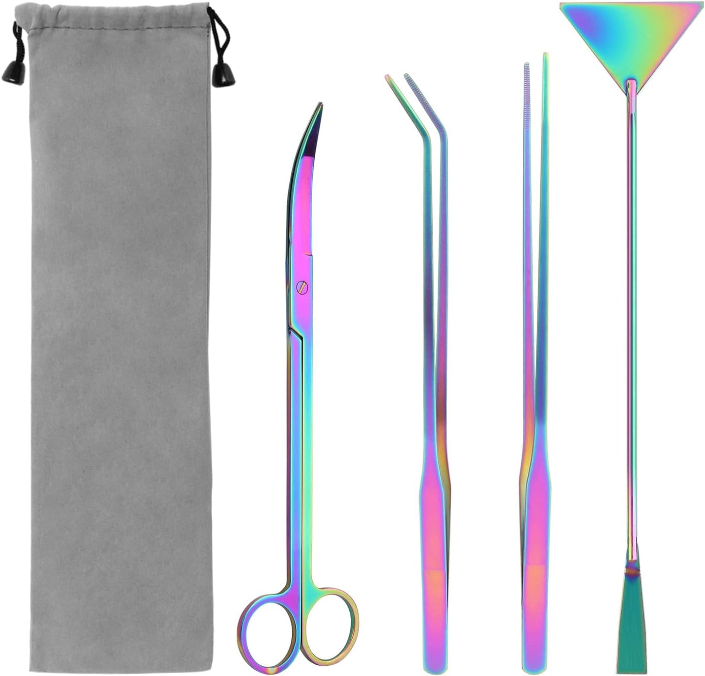 4 in 1 Quarium Aquascape Tools Kits, Anti-Rust Stainless Steel Aquatic Plant Aquascaping Tweezers, Scissors, Spatula for Aquarium Tank Cleaning Fish Tank Aquascape Tools Sets