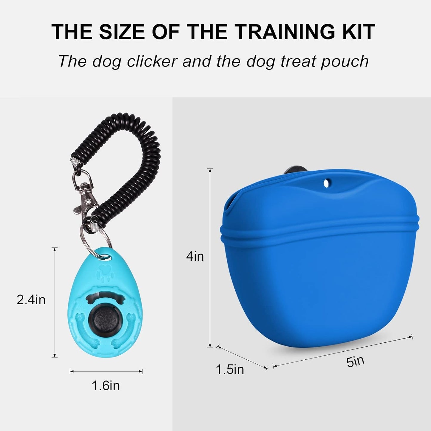 Left&Right Dog Clicker Training Kit,Silicone Dog Training Treat Pouch and Dog Clickers,Dog Treat Bag with Clicker Training for Dogs,Pet Treat Bag with Magnetic Buckle Closing and Waist Clip,Navy Blue