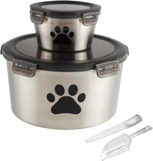 2Pack Cat Food Container, Reusable Can Cat Food Storage Container with Airtight Lid,Stainless Steel Pet Food Storage Containers,2 Cat Food Spoons for Dog Food Storing,Keep Canned Cats Food Fresh