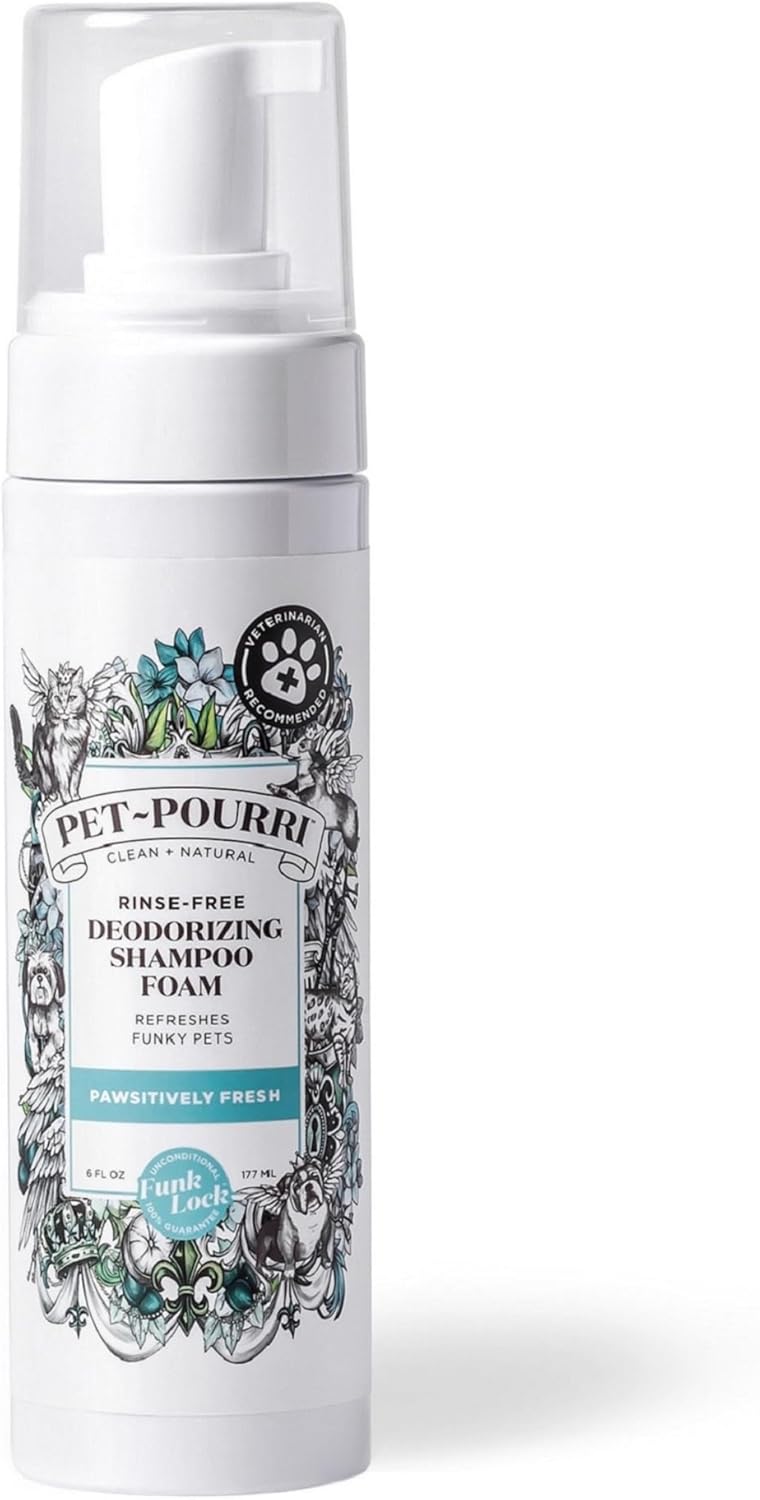 Poo-Pourri Rinse-Free Deodorizing Dry Shampoo for Dogs & Cats – Moisturizing Skin & Coat Soothing Formula - Plant Based Ingredients – Pineapple, Jasmine & Pear – No Rinse Foam Shampoo for Pet Odor