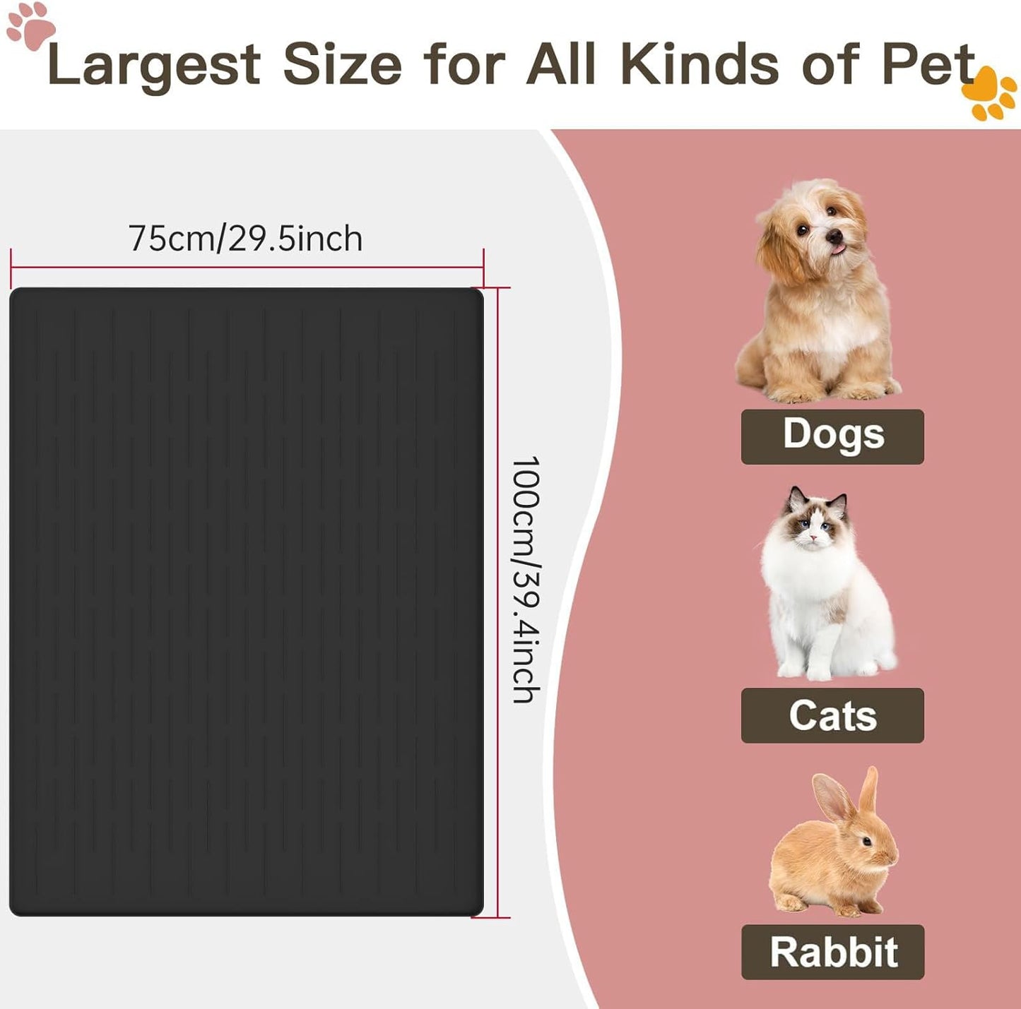 Large Dog Mats for Food and Water, 40"x30" Waterproof Pet Food Mats for Floor Nonslip Silicone Bowl Mats with Raised Edges