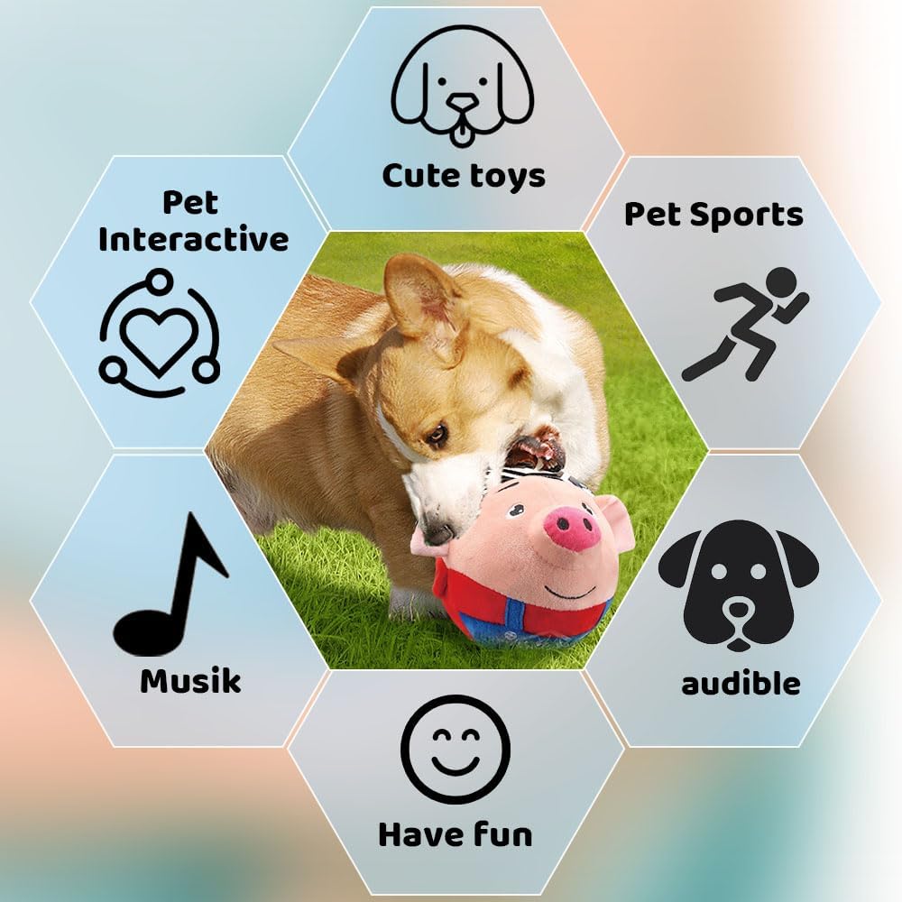 Upgrade Active Moving Pet Plush Toy, Squeaky Moving Dog Ball Toy Interactive Dog Toy for Boredom Dog Bouncing Ball Plush Toy, Pig Plush Sound Electronic Dog Toy Pet Bouncing Balls Toy (Tiger)