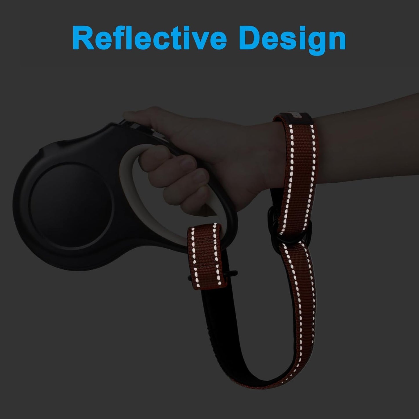 PetBonus Short Dog Leash, Safety Wrist Strap for Retractable Dog Leash, Reflective Design and Adjustable Soft Padded Handle, Extra Layer Security for Pet Stroller (Orange)