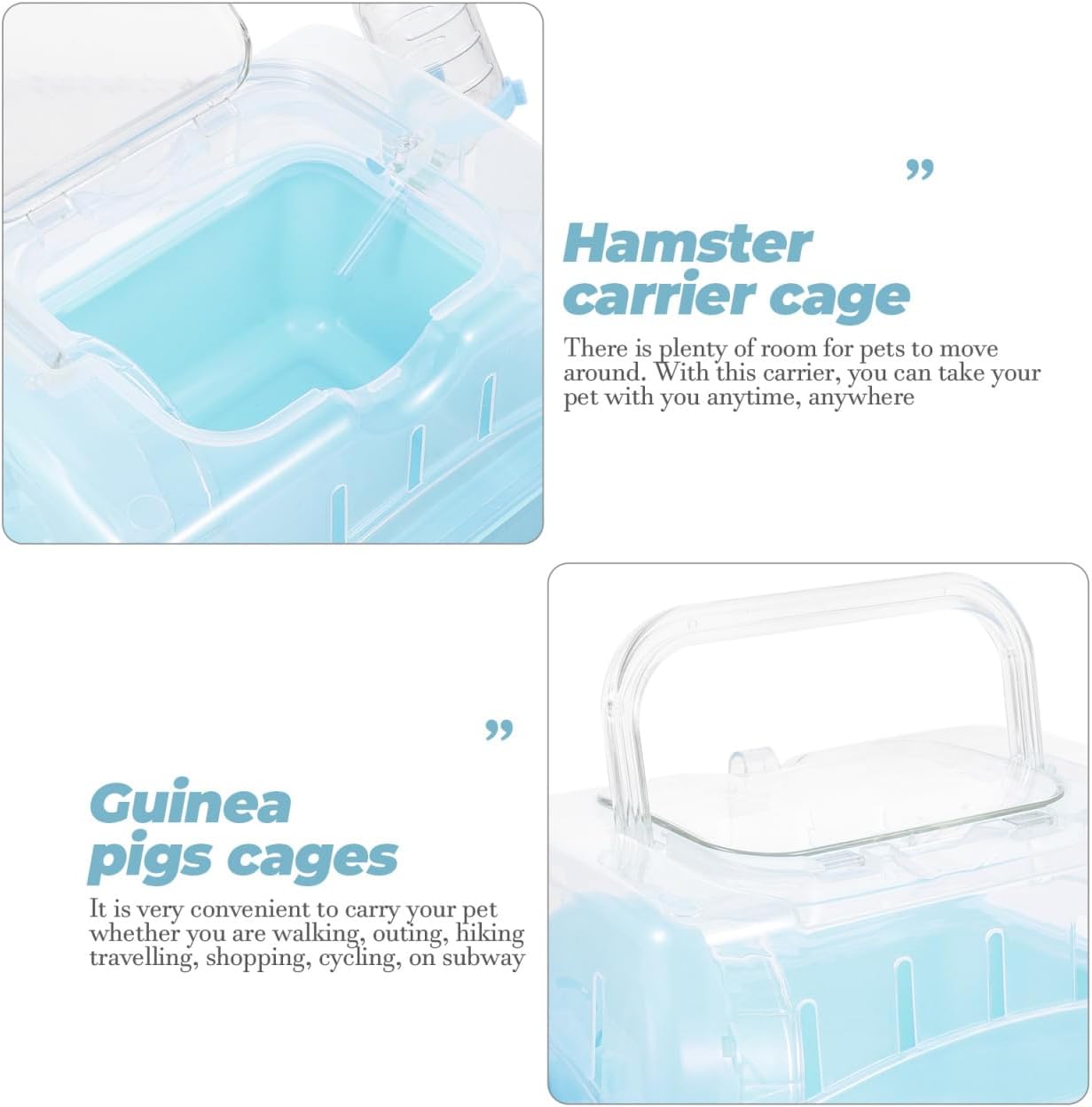 POPETPOP Small Animal Carrier Cage with Water Bottle - Portable Hamster Travel Cage with Handles for Hedgehog Hamster Rat Bearded Dragon Ferret Chinchillas (Sky-Blue) 11"*6.69"