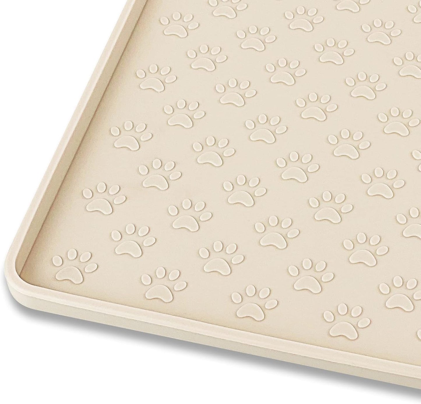 Ptlom Silicone Pet Placemat for Dog and Cat, Waterproof Anti-Slip Pet Feeding Bowl Mats for Food and Water, Small Medium Large Tray Mat Prevent Residues from Spilling to Floor, Beige, 31.5" 23.6"