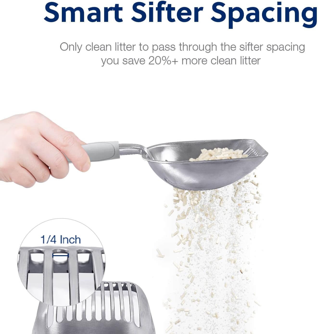 WePet Cat Litter Scoop, Aluminum Alloy Sifter, Kitty Metal Scooper, Deep Shovel, Long Handle, Poop Sifting, Kitten Pooper Lifter, Durable, Heavy Duty, for Litter Box