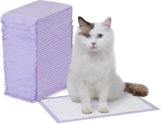 Amazon Basics Cat Litters Pee Pads, 40 Count, Universal Fit for Litter Box, Odor Control with Lemon Scent, Purple and White
