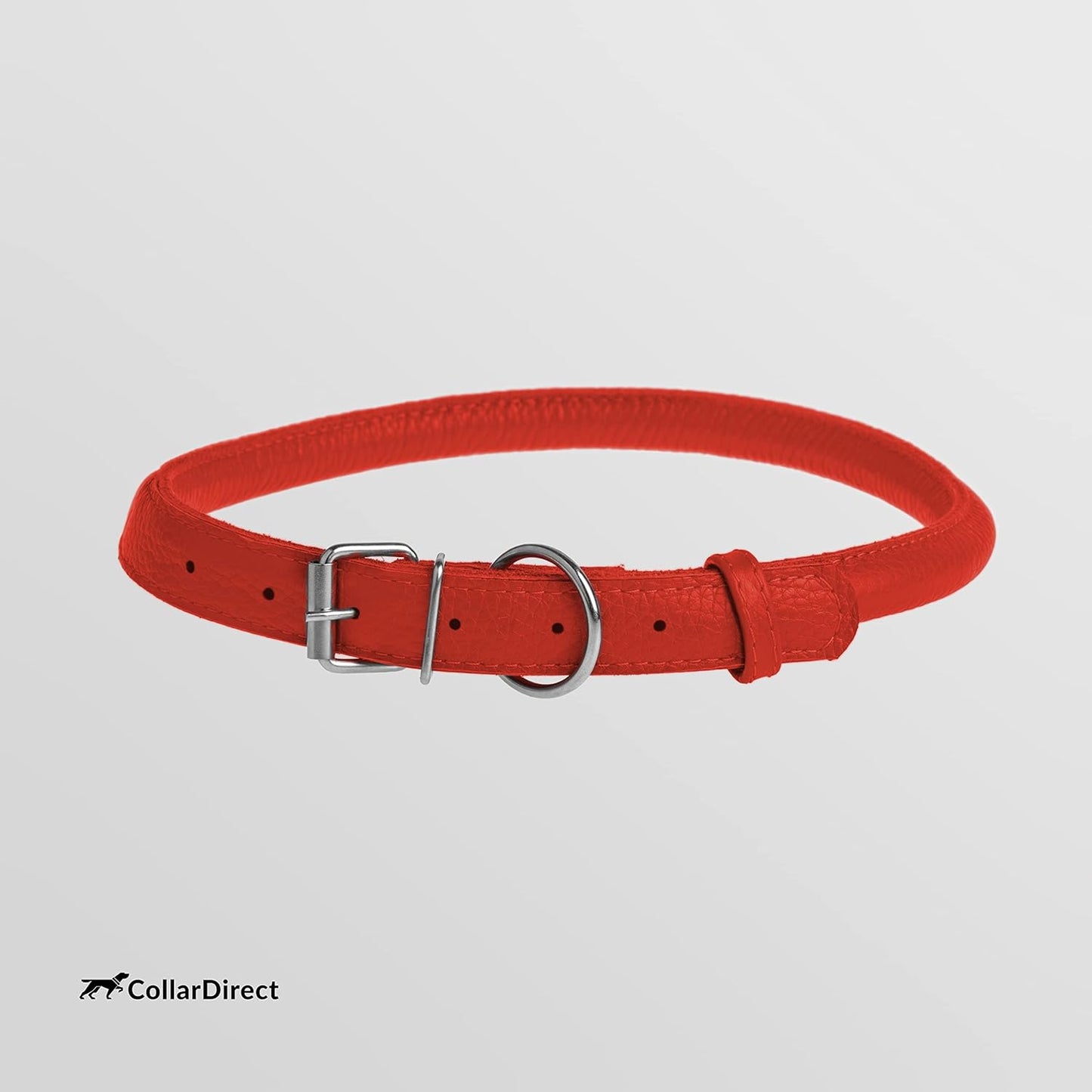 CollarDirect Rolled Leather Dog Collar, Soft Padded Round Puppy Collar, Handmade Genuine Leather Collar Dog Small Large Cat Collars 13 Colors (13-16 Inch, Red Textured)