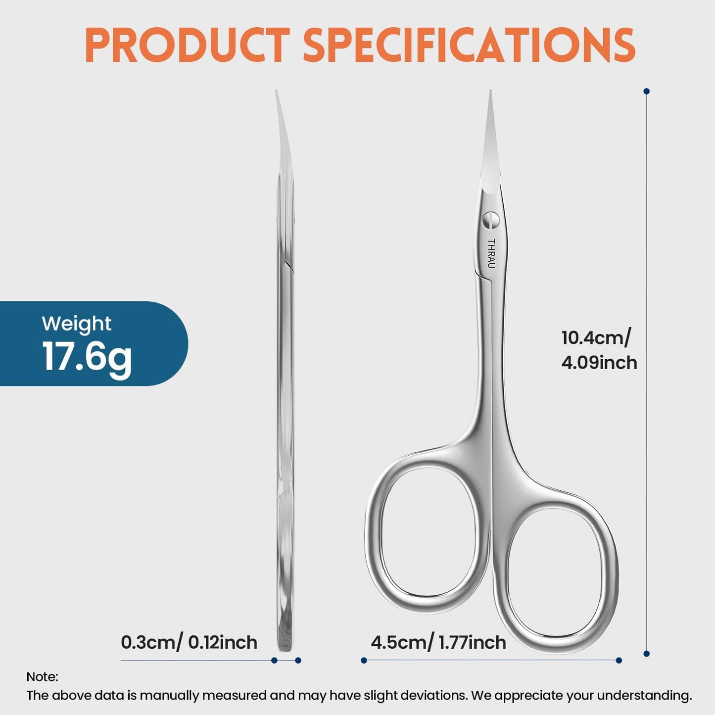 THRAU Right-Handed Cuticle Scissors – Surgical Grade Stainless Steel with Sharp Curved Tip for Cuticles, Nails, Eyebrows, Eyelashes, Nose Hair & Beard – Ideal for Manicure & Precise Grooming