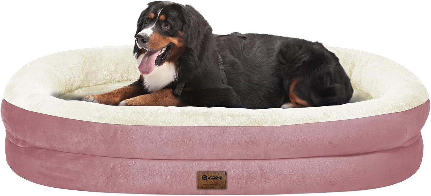 Orthopedic Washable Large Dog Bed: Cooling Dog Bed with Bolsters - Jumbo Bed Waterproof Removable Cover Non-Slip Pet Bed for Extra Large Sized - Pink