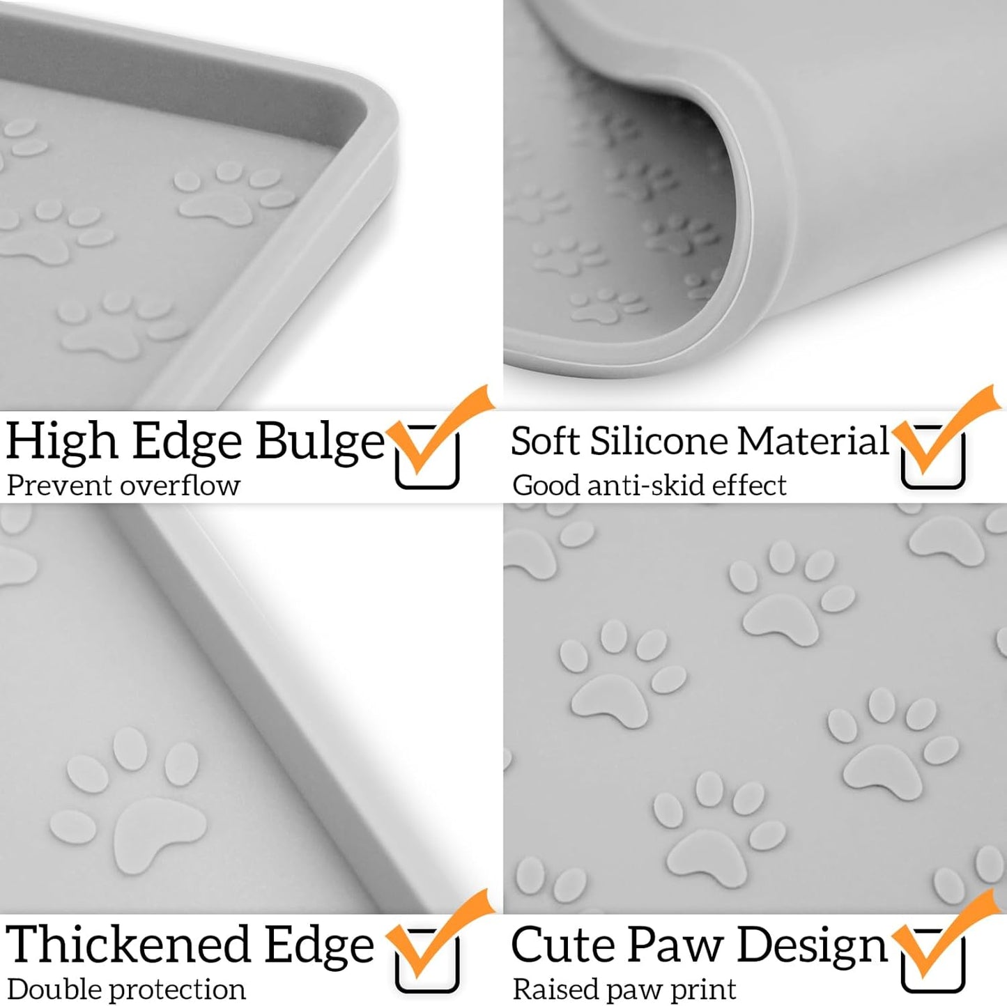 Ptlom Dog Food Mat Anti-Slip Pet Bowl Mats for Food and Water, High-Lips Pet Placemat Prevent Messy Spills to Floor, Waterproof Puppy Feeding Tray for Small, Medium Large Dogs Cats, Silicone