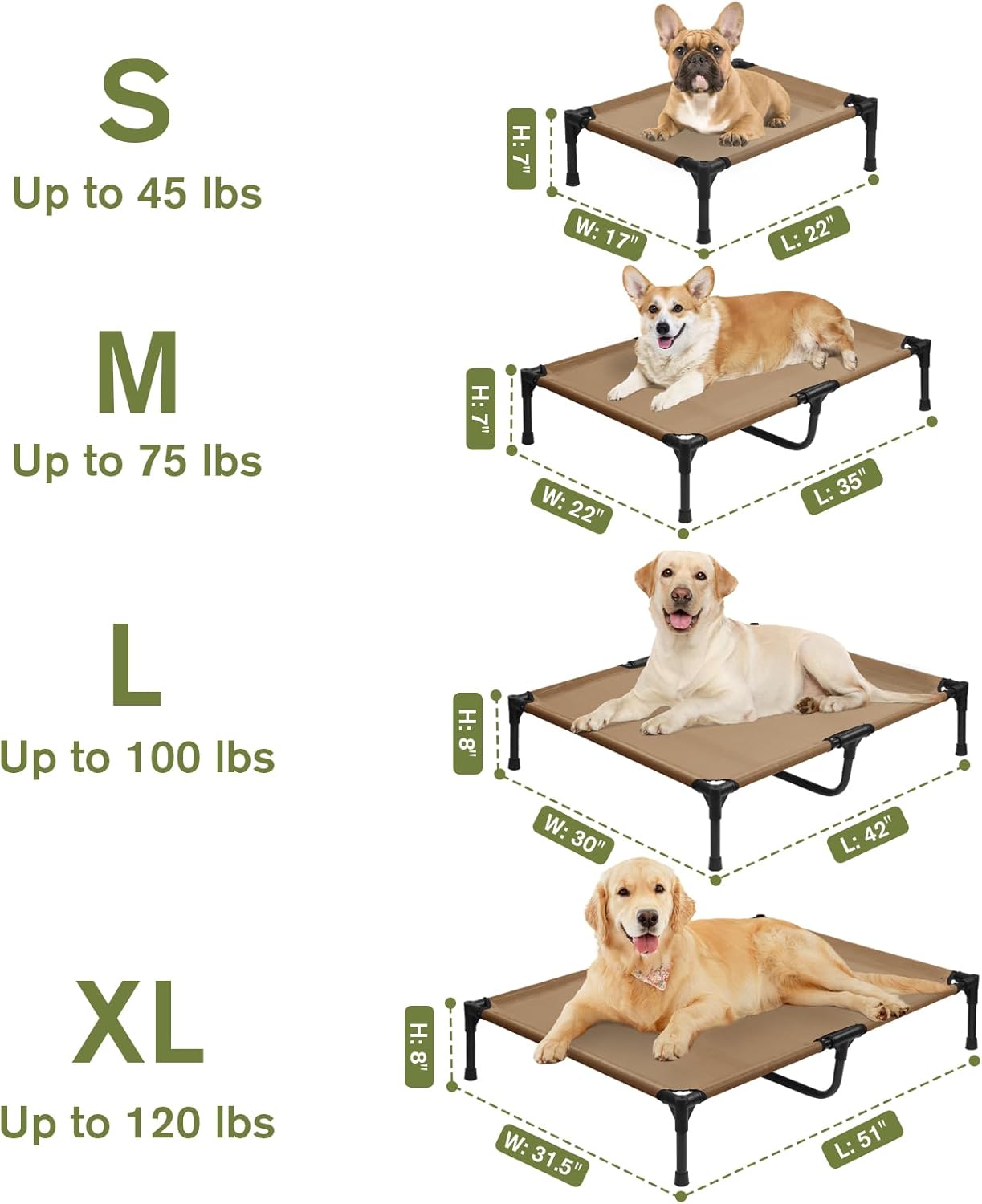 Elevated Dog Bed 42 Inch - Breathable Raised Pet Bed for Large Dogs, Waterproof Dog Cot Bed Easy to Assemble, Durable Portable Pet Cot with Non-Slip Feet, Brown