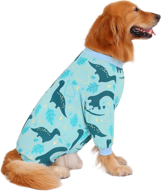 HDE Dog Pajamas One Piece Jammies Jumpsuit Pet Clothes Outfit Stretchy Lightweight Comfy Shirt Pjs for M-3XL Dogs Dinosaurs - M