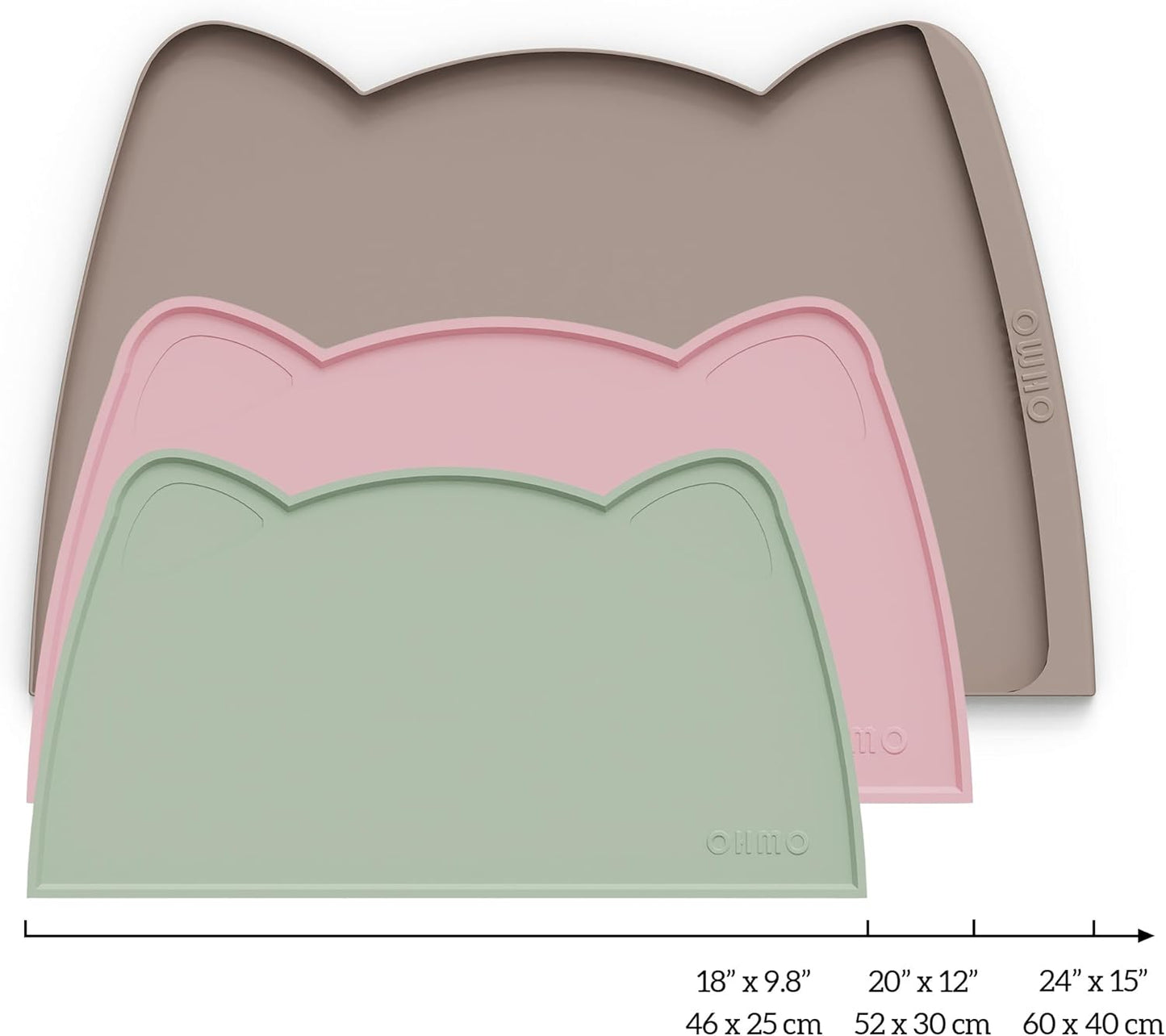 OHMO - Cat Food Mat, Silicone Pet Feeding Mat for Floor Non-Skid Waterproof Dog Water Bowl Tray, Easy to Clean Pet Placemat (Sage Green, 18 * 9.8'')