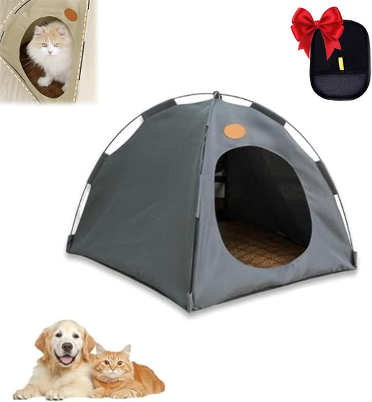 BreezyDen Pop-Up Pet Tent – Portable Indoor/Outdoor Cat Tent, Waterproof Pet Hideaway for Cats & Small Dogs with Mesh Window, Anti-Slip Base & Washable Design (Dark Gray, XL (20 catties Kitten))