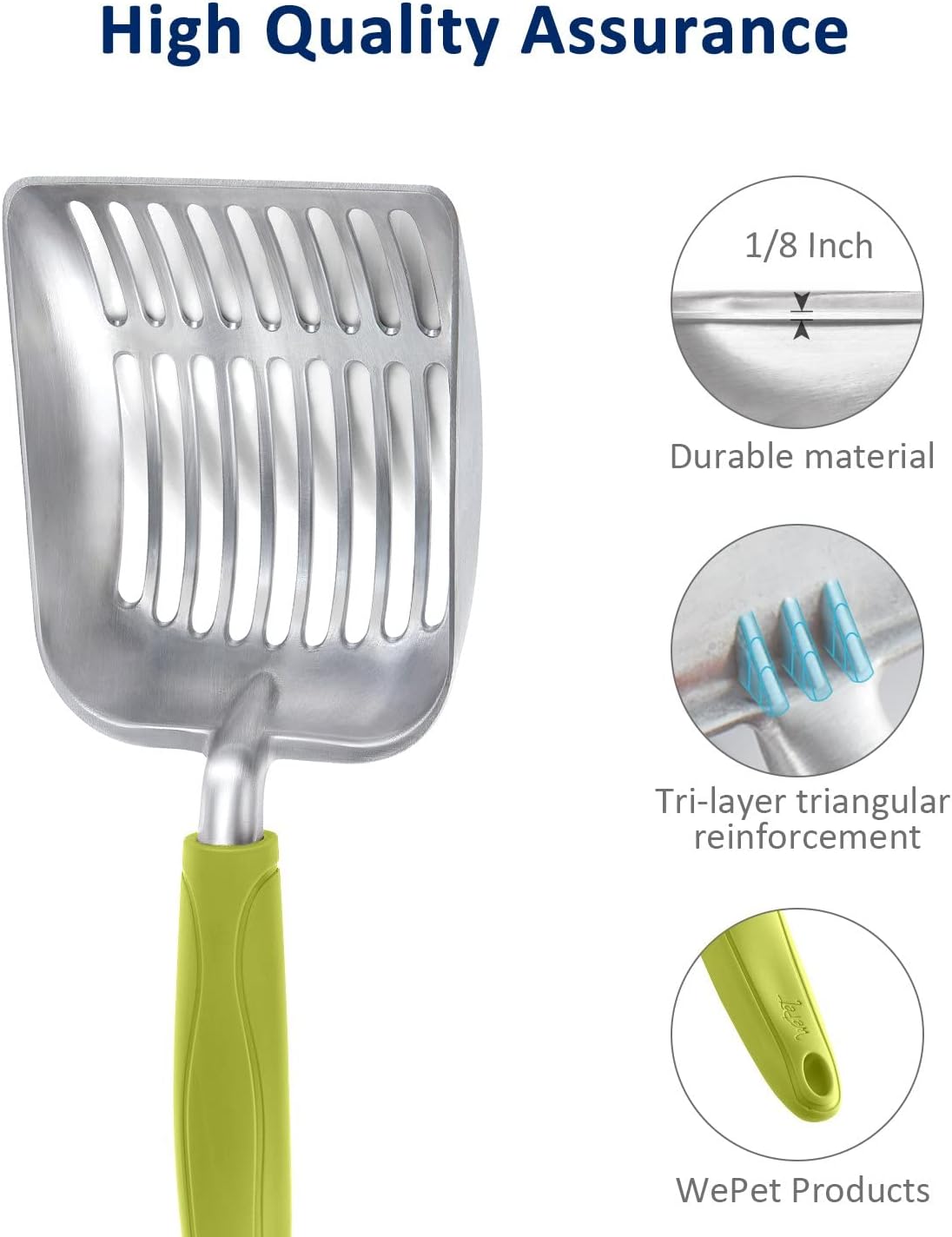 WePet Cat Litter Scoop, Aluminum Alloy Sifter, Kitty Metal Scooper, Deep Shovel, Long Handle, Poop Sifting, Kitten Pooper Lifter, Durable, Heavy Duty, for Litter Box