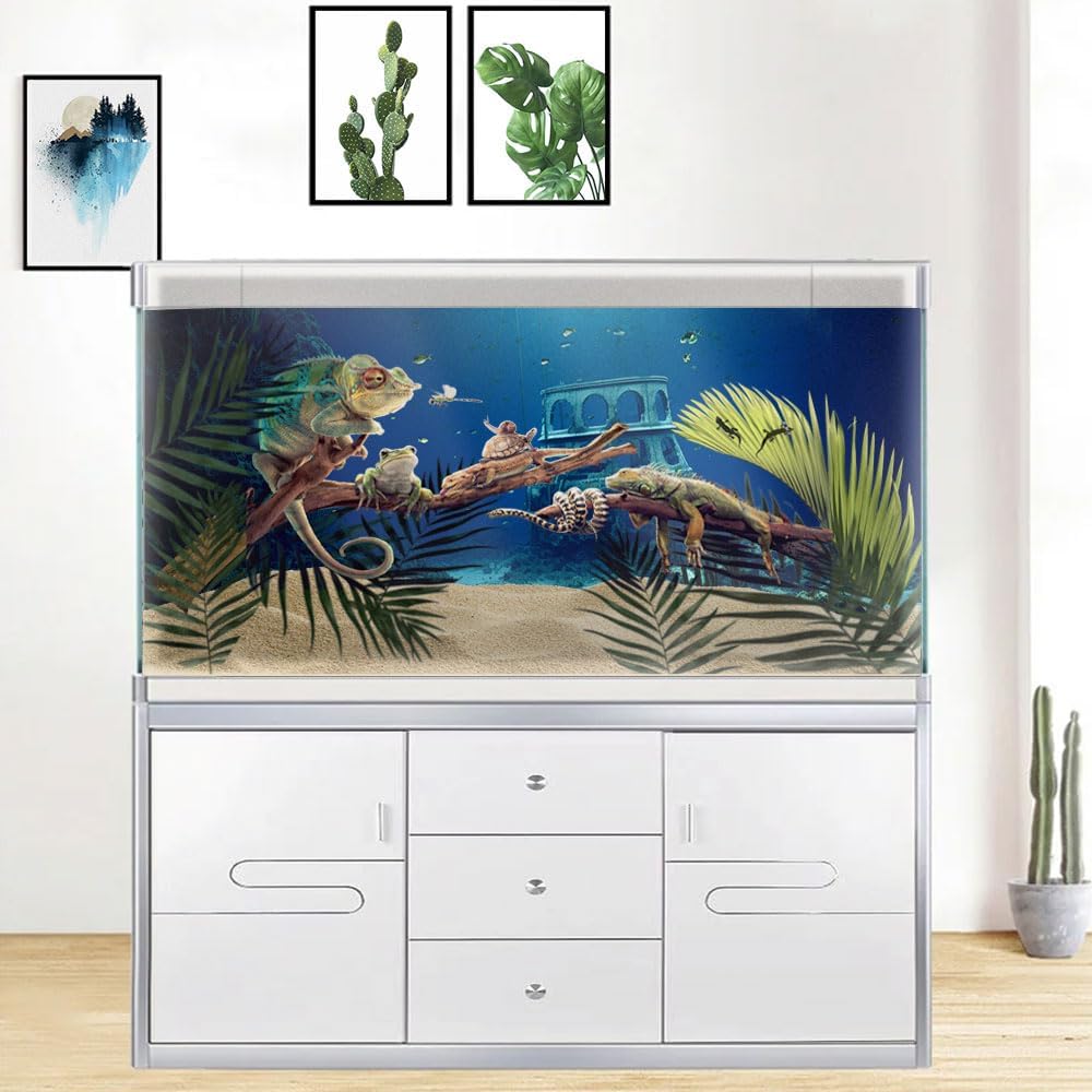 36X20IN Natural Underwater Aquarium Background, Pictures 3D Fish Reef Fish Tank Decoration Background, with 8 EVA Double-Sided Tape