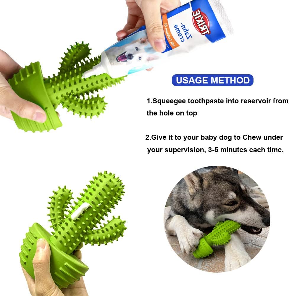 Dog Chew Toys, Toothbrush Stick Teeth Cleaning Brush Dental for Small Medium Large Dog, Rubber Squeaky Toys for Aggressive Chewers Cactus Tough Toys