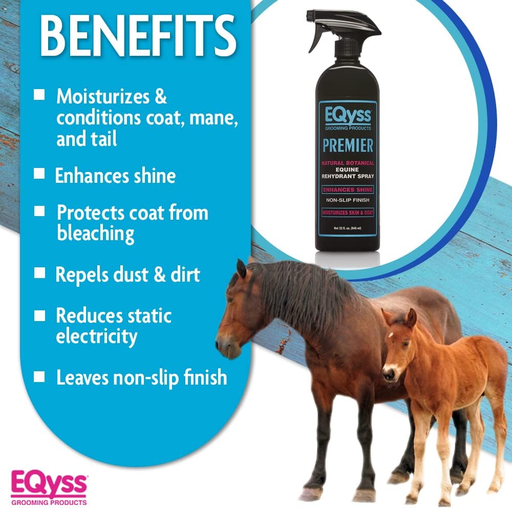 EQyss Premier Equine Horse Spray - Moisturizes Skin and Coat, Enhances Shine and Detangles, Prevents Dry Skin - Non-slip, Repels Dirt, USA-made