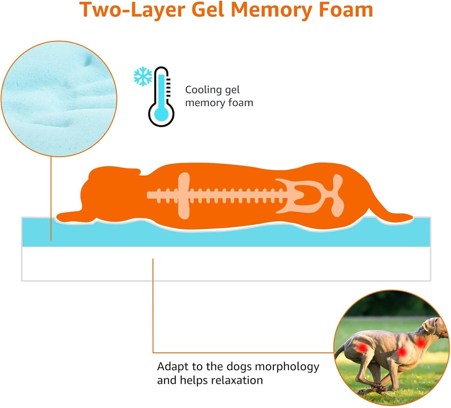 Amazon Basics Dog Bed with Cooling Gel Memory Foam, Pressure-Relief Support for Dogs up to 90lbs, Non-Slip Bottom, Machine Washable Cover, Extra Large Sized (41" x 29"), Grey