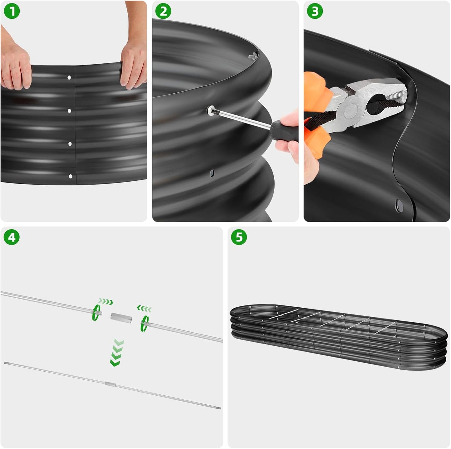 Land Guard 8×2×1ft Galvanized Raised Garden Bed Kit, 108 Gallon Capacity Raised Garden Boxes Outdoor, Oval Metal Raised Garden Beds for Vegetables, Gray(with 10 Connecting rods)