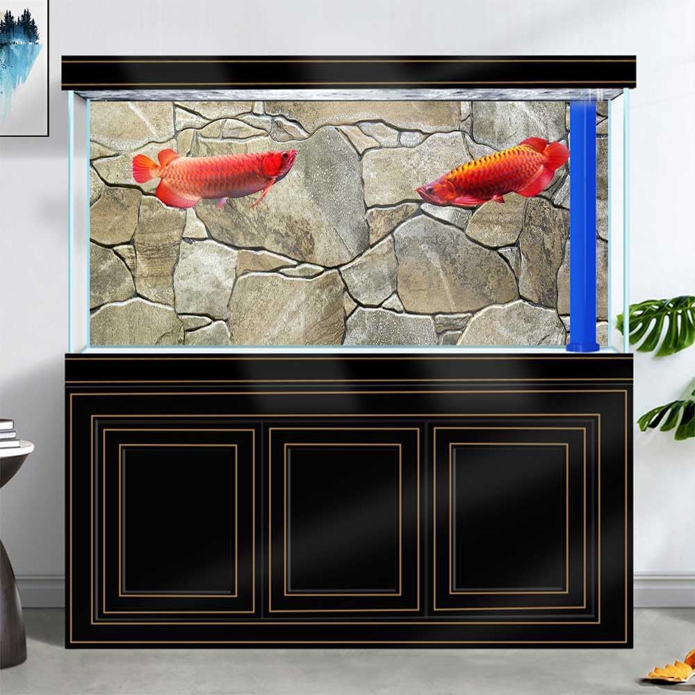 24X12IN Marble Aquarium Background, Art Marble Aquarium Background, Natural Marble Glass Terrarium Background with 8 EVA Double-Sided Tape