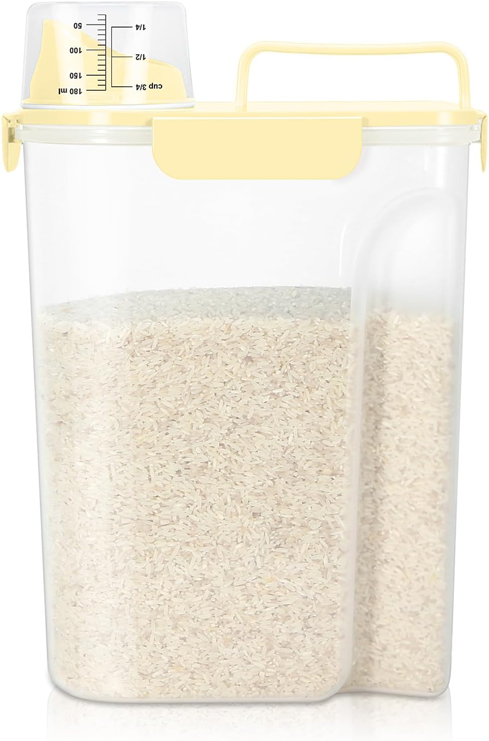 TBMax Airtight Rice Container 10 Lbs, Cereal Dispenser, Travel Pet Cat Dog Food Storage Container, Plastic Kitchen Pantry Food Storage Holder with Cup -Light Yellow